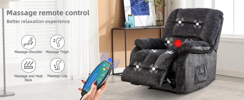 [HolidayHaul]EBELLO Overstuffed Massage Recliner with Heat and Vibration, Soft Fabric Manual Reclining Chairs with Side Pocket for Living Room