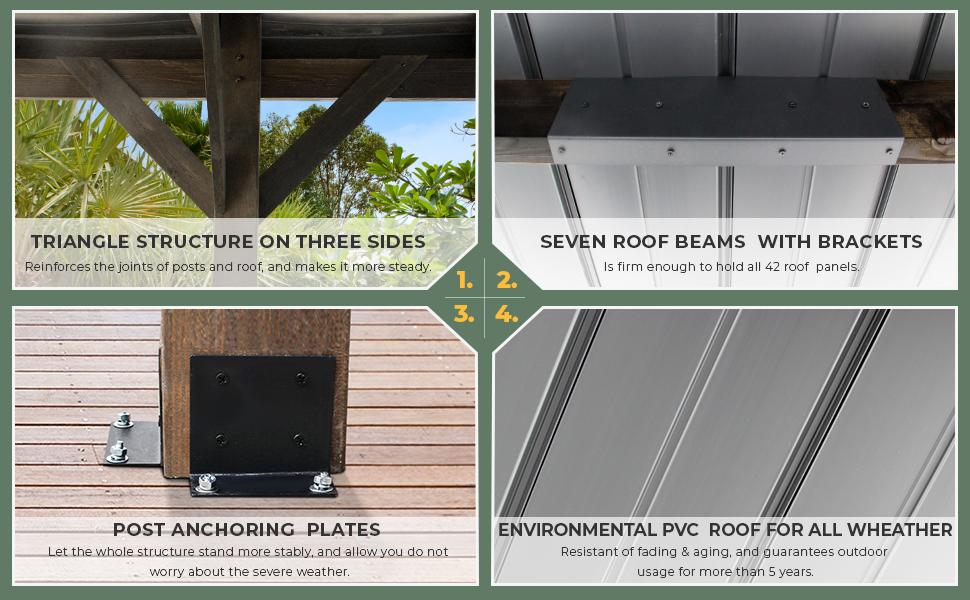 Patio Parasol Cedar Wooden Gazebo Pavilion 17ft x 12ft with Hard Top Slant Roof, Heavy Duty Carport Garage, Outdoor Pergola, Assembly Required Patio Canopy