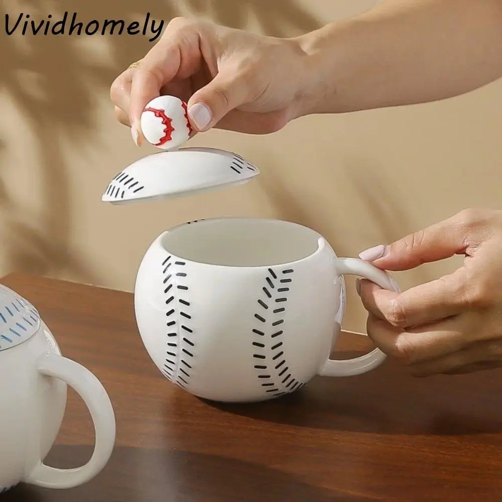 Water Cup Sports Theme Baseball Cup 420ml with A Spoon Tea Cup Daily Drinking Creative Ceramic Mug Gift for Baseball Lover