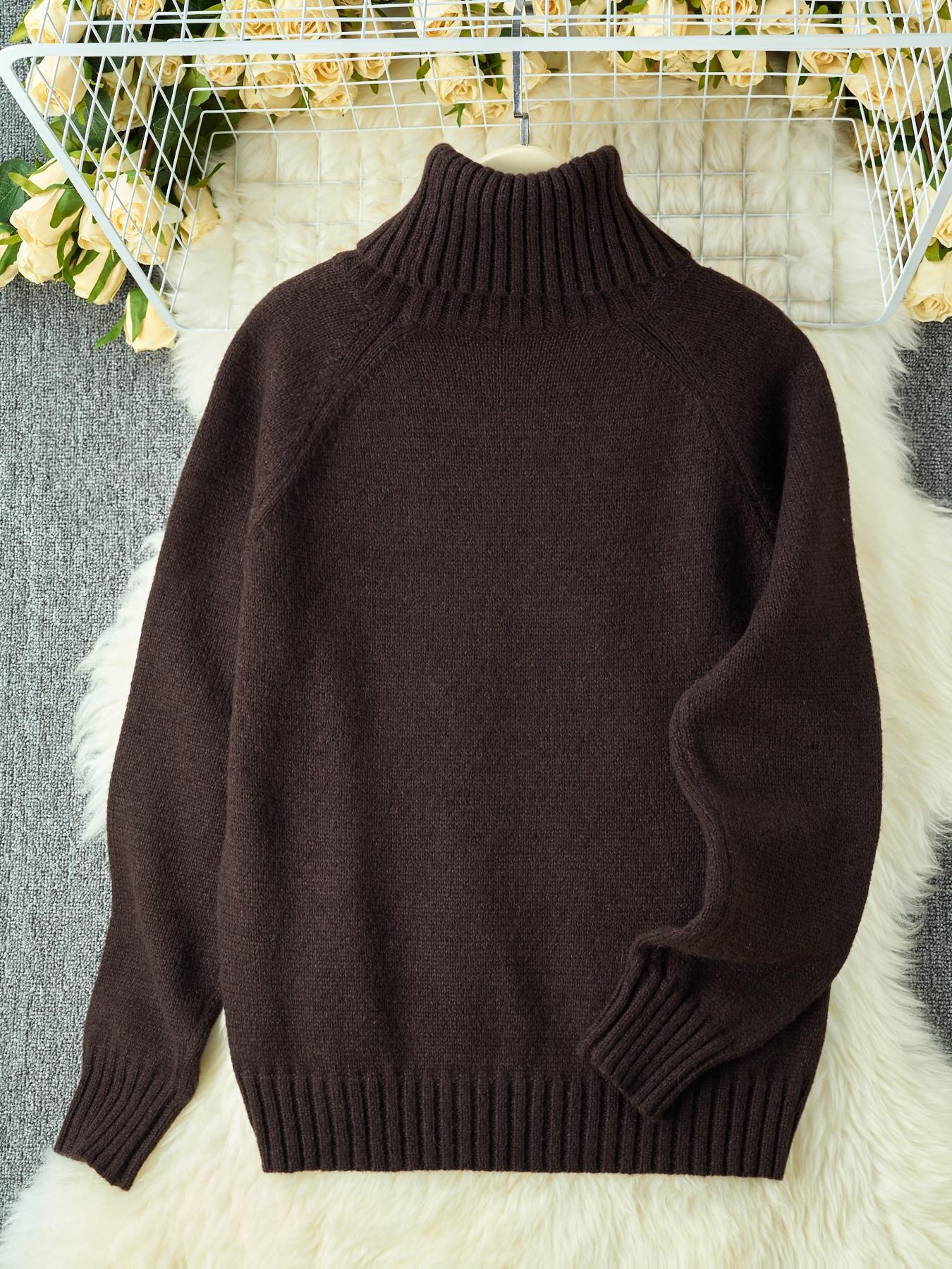 Women's Fitted Long Sleeve High Neck Sweater Knitwear, Casual Style Earth Tone Pullover, Perfect for Fall & Winter, Single Wear or Layering