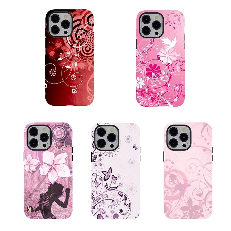 Y2K Pink Floral Phone Cases,Girly Protective Covers for iPhone 18 17 16 15 14 13 12 11 8 7 for Samsung Series,Romantic Shockproof Tough 2-piece phone case,Coquette 2000s Phone case