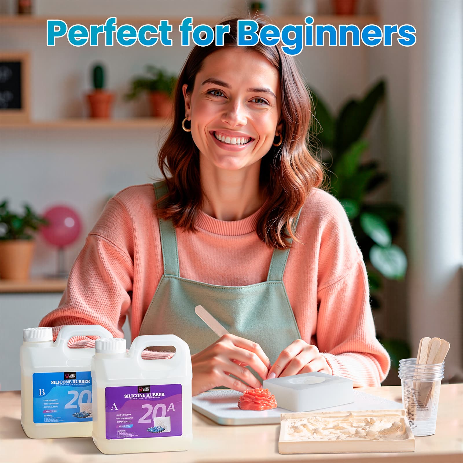 Silicone Mold Making Kit 72oz, 20A Non-Toxic Platinum Silicone Rubber for Mold Maker, Beginners, Ideal Liquid Silicone for Casting Resin, 3D Molds, 1:1 Mixing by Weight, Translucent - LET'S RESIN