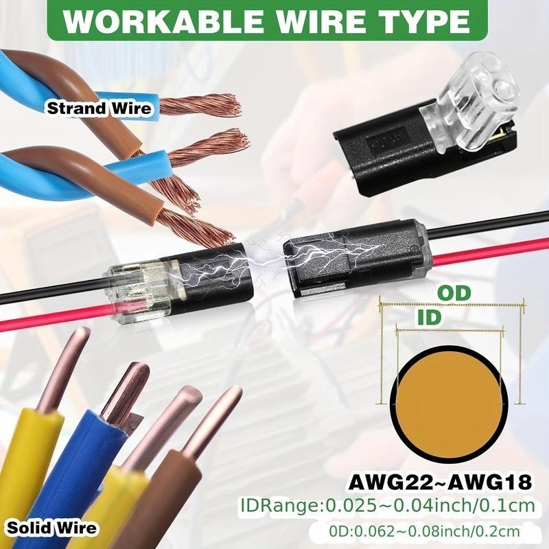 Quick Splice Solderless Connectors 50pcs Electrical Wire Cable Snap-in Blocks 2-Pin Dual Way for LED Strip Car Low Voltage Tool-Free Pluggable AWG 18-22 Crimp Connectors