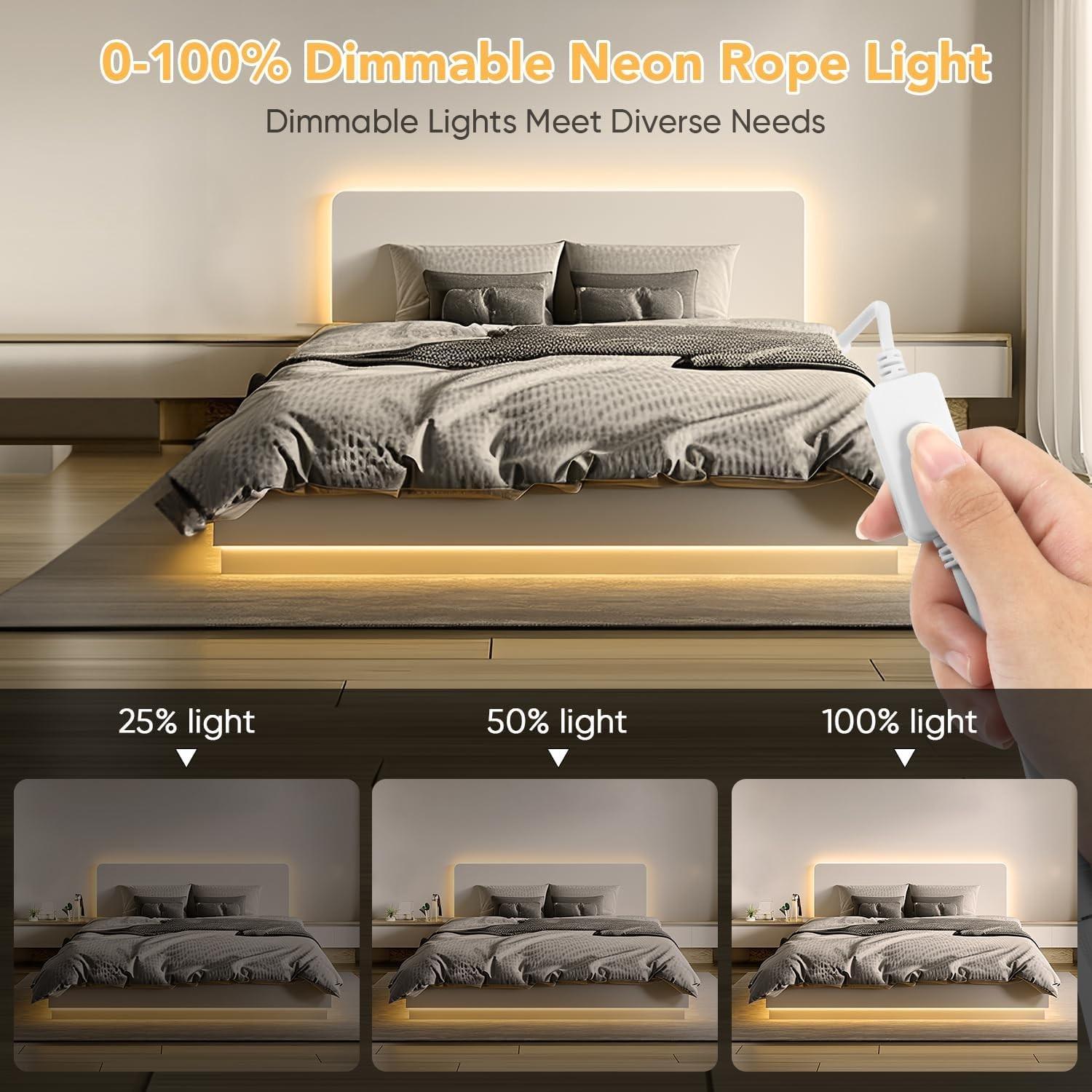 LED Neon Light, 6.5 Feet Warm white LED Strip, Flexible Rope Light for Indoor Home Decor, USB Powered, No Power Adapter Included