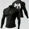 Men's High Neck Fitted Sportswear, Quick-Dry Long Sleeve Elastic Moisture-Wicking Athletic Compression Top, Casual Style Gym Top for Fitness Training Workout Tops