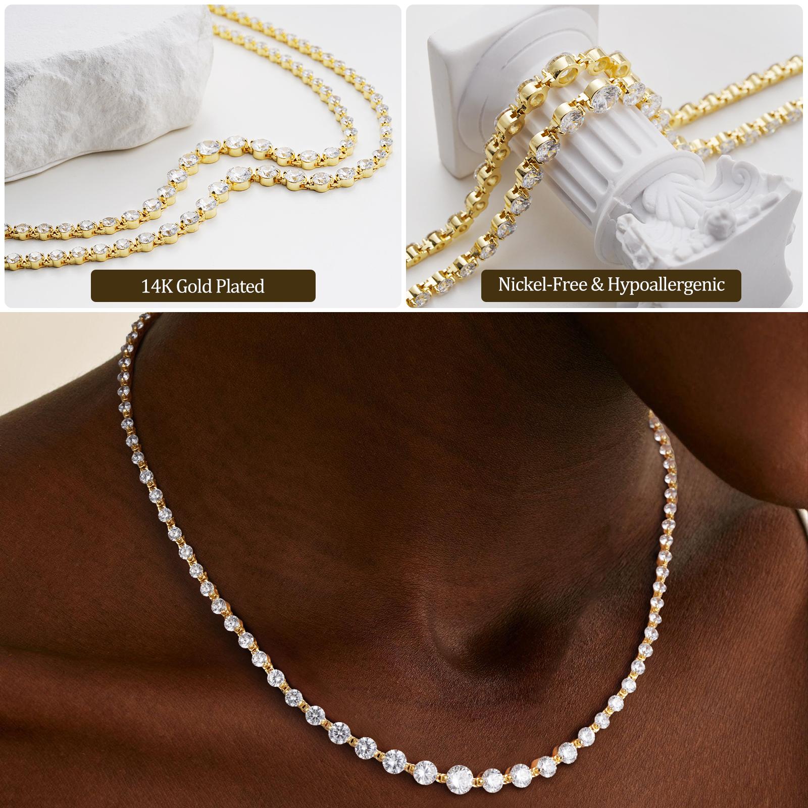 14K Gold Plated Tennis Necklace | Adjustable 16–18 Inch Dainty CZ Chain | Perfect Christmas Gift & Black Friday Deal