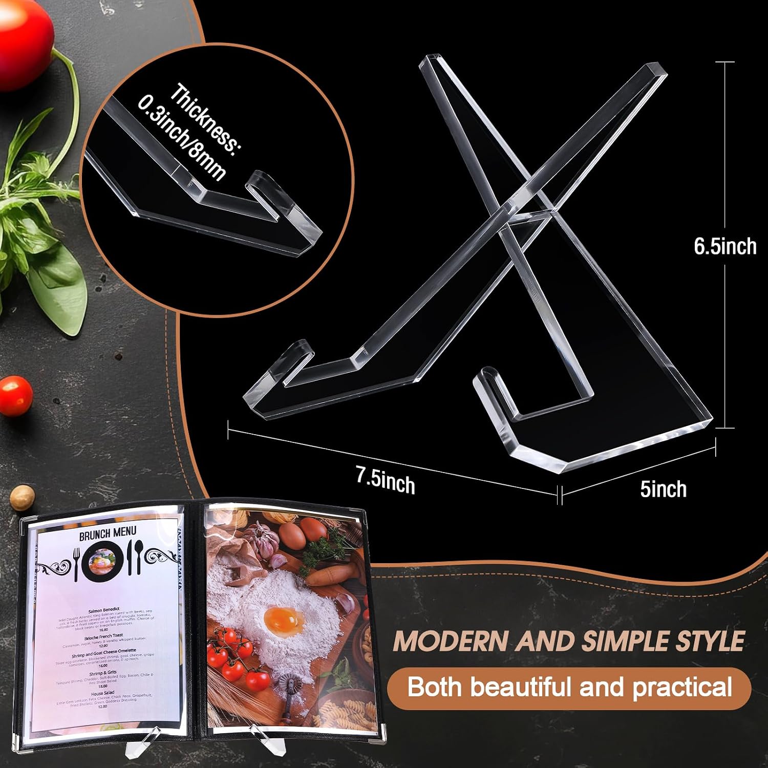 Cookbook Stand for Kitchen Counter Cookbook Recipe Book Holder for Multifunctional Display Tabletop Kitchen Counter Decor, 6.5 x 8.5 Inches(Clear)