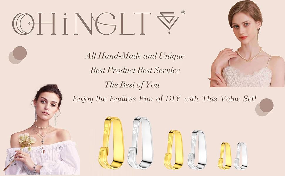 OHINGLT 10 Pieces Jewelry Making Clip Clasps - Clip Clasps in 925 Sterling Silver, Fashionable and Delicate Necklace Pendant Clasps