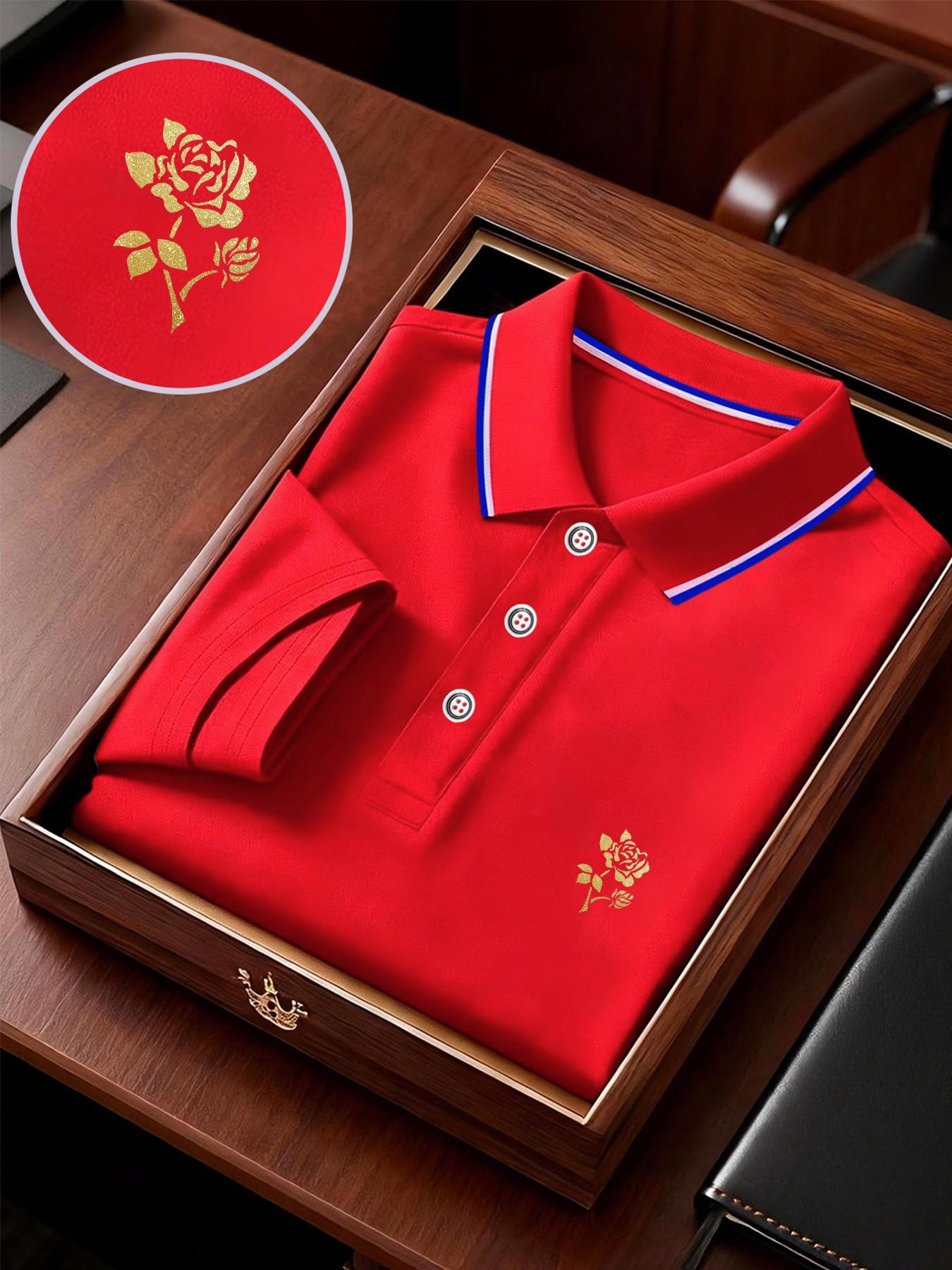 Men's Geometric Print Polo Shirt, Loose-Fitting Short Sleeve, Breathable Elastic Fabric, Casual Business Tee, Spring Summer New Arrival