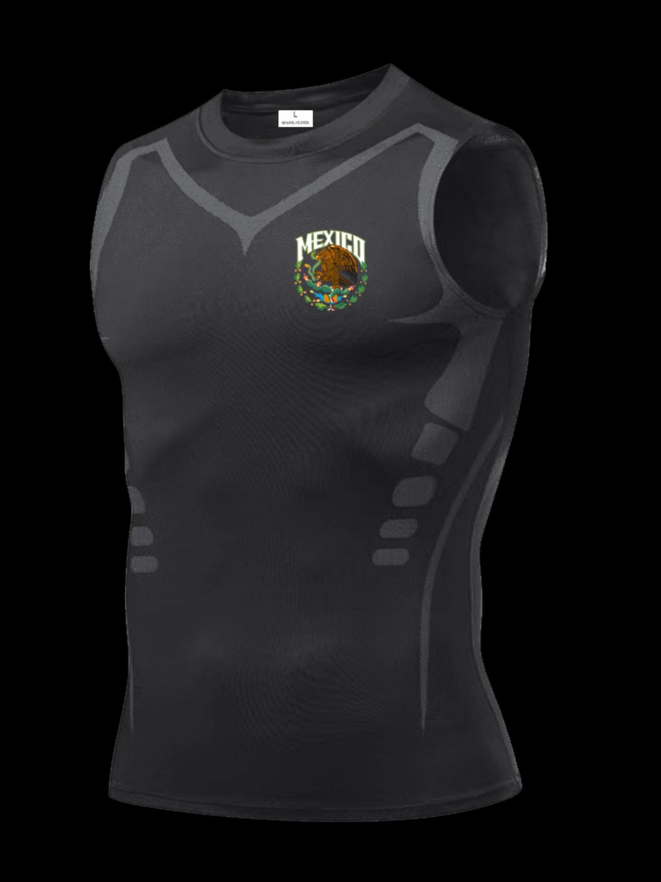 Men's Short Sleeve Sporty Tee, Quick-Dry Breathable Fabric, Mexico Print, Slim Fit, Ideal for Gym, Running, Boxing, Outdoor Activities