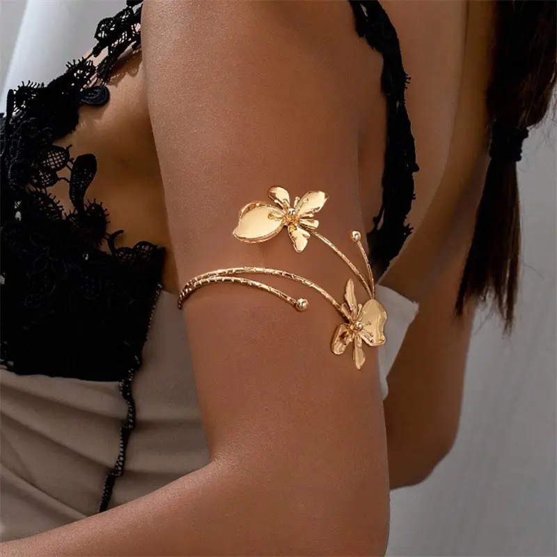 Elegant Floral Open Cuff Armlet, Iron Material, Perfect for Parties, Weddings, Summer Events, Ideal Gift for Friends & Family, Aesthetic Jewelry