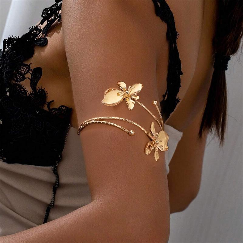 Elegant Floral Open Cuff Armlet, Iron Material, Perfect for Parties, Weddings, Summer Events, Ideal Gift for Friends & Family, Aesthetic Jewelry