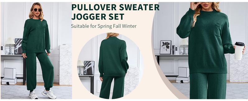 SuperPrity Two Piece Sweater Set for Women Casual Long Sleeve Outfits Crew Neck Pullover Top with Sweatpants Knit Jogger Set