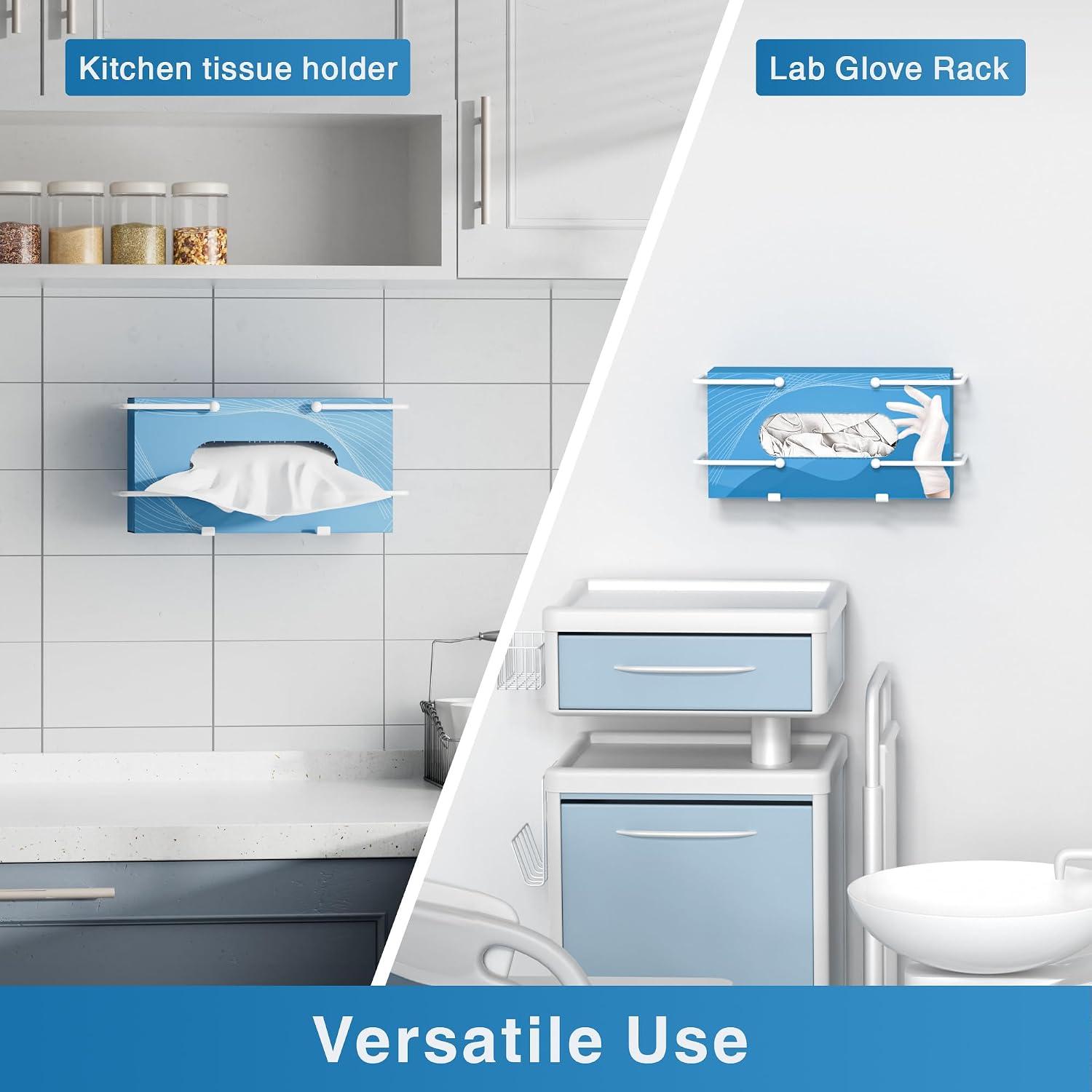 Glove Box Dispenser Wall Mount: White Glove Holder Organizer for Disposable Glove Box & Tissue Box - Glove Organizer  Wall in Lab, Kitchen, Bathroom, Garage