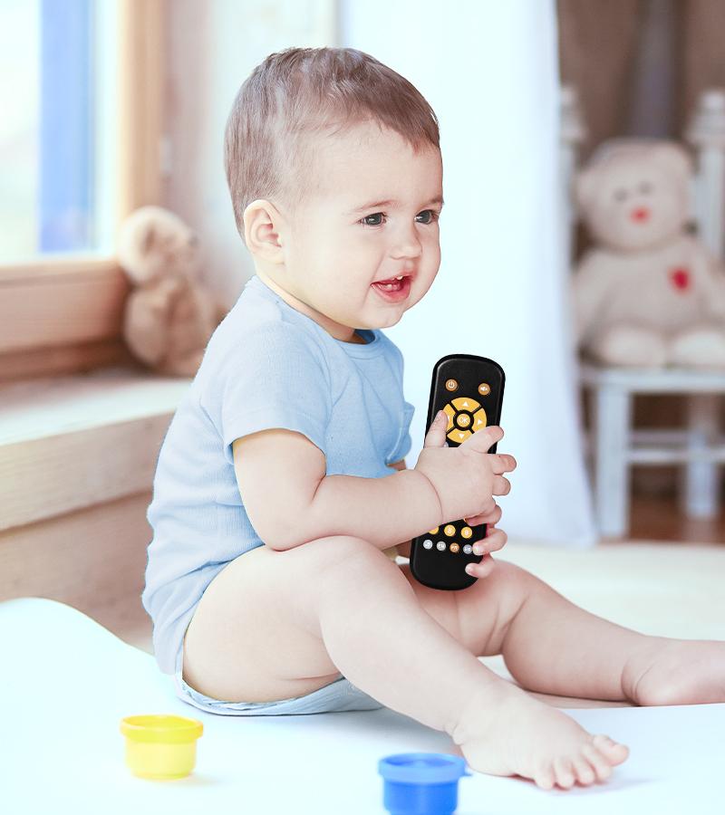 Orzbow Baby Remote Control Toy for 6 Months+ with Music, TV Remote Toy with Realistic Light and Sound - English, French and Spanish for Infant Play Remote Musical Toys, BPA Free, Black