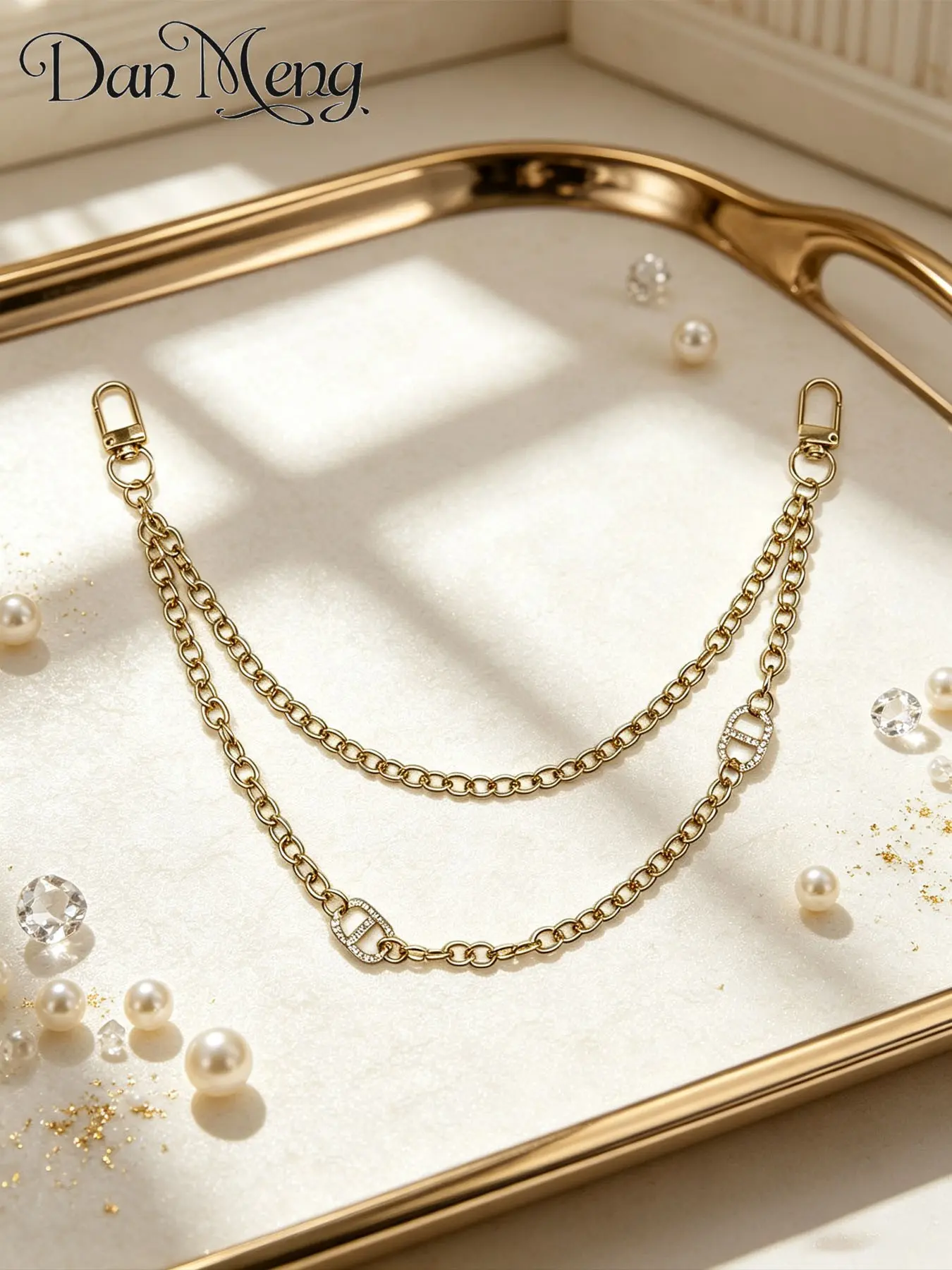 Luxury Dual-Layer Bag Chain, Rhinestone Pig Nose Buckle, Metal Chain for Women's Bags, Handbag Decoration, Short Chain Accessory, Chain for Purse