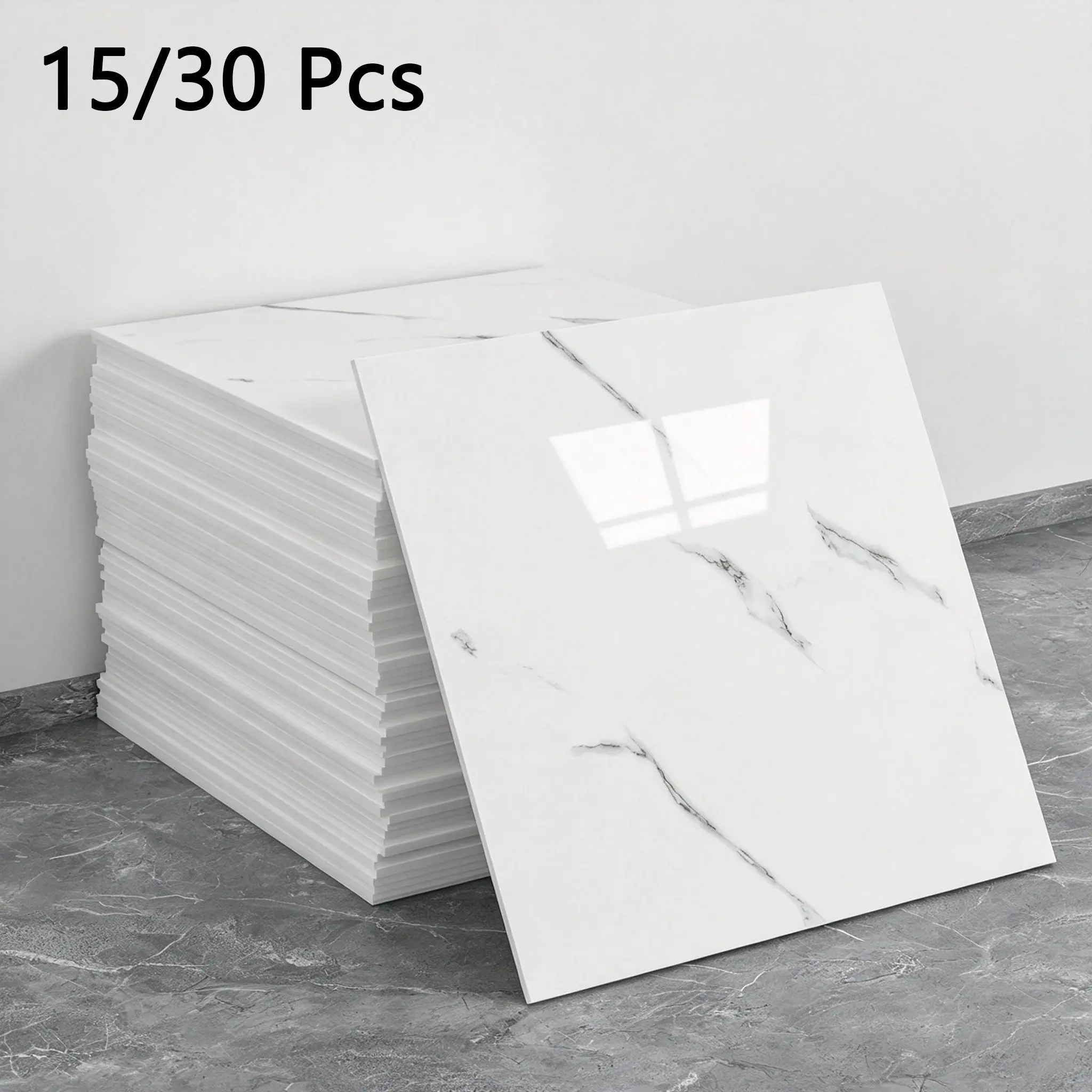 15/30 Pcs Peel and Stick Backsplash Tile wall sticker，11.8" x 11.8"Self Adhesive Marble Tile for Wall wall sticker,PVC Foam Wall Panels for Kitchen,Bathroom,Living Room,White and Grey（Not Real Tile）