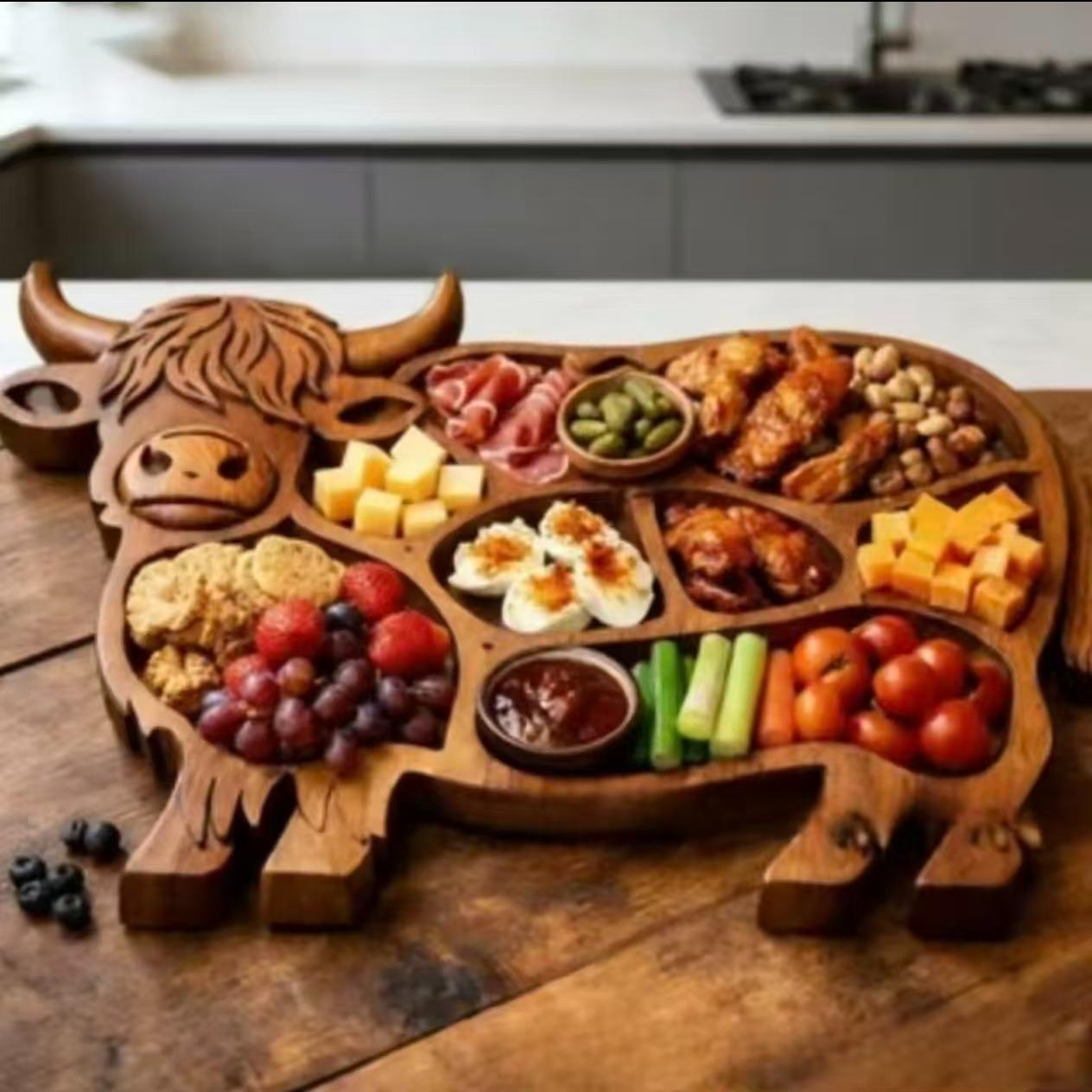 Animal Shape Highland Cow Form Wooden Charcuterie Board - Kitchenware Serving Plate, Ideal for Parties, Perfect Gift for Birthdays