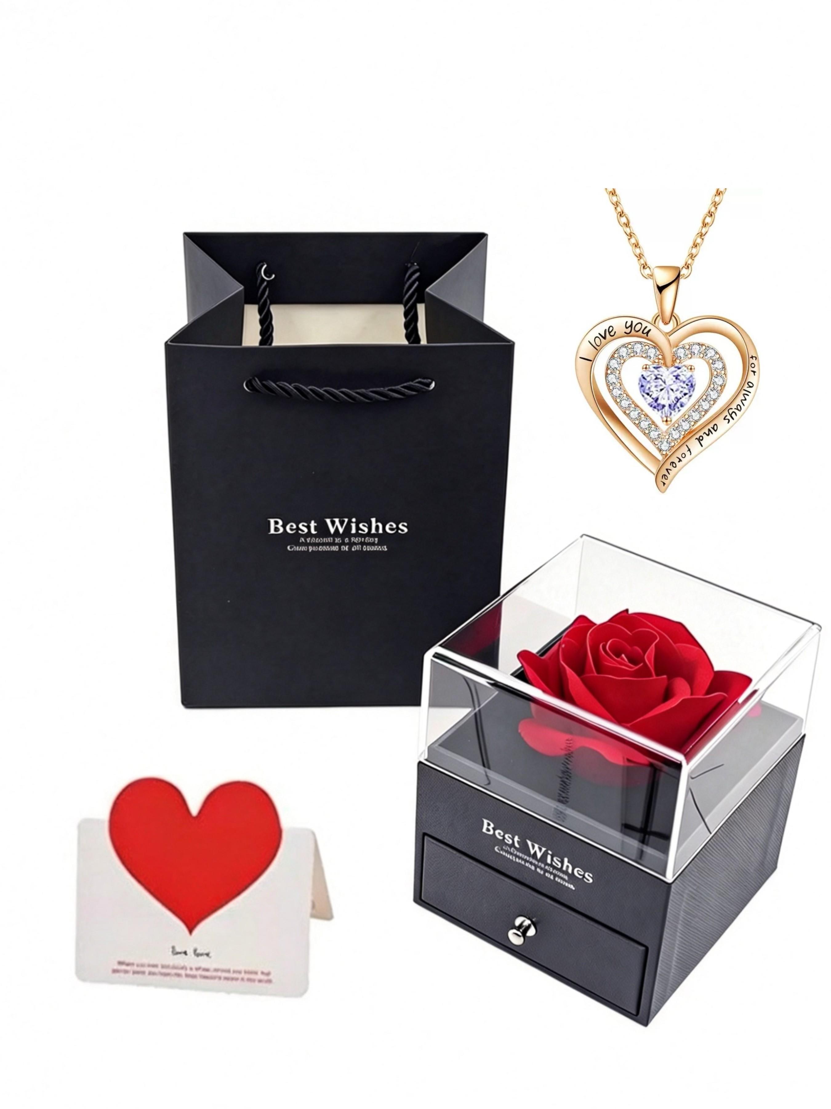 Double-Open Rose Scented Soap Flower Box Necklace, Mother's Day Valentine's Day Birthday Gift, Jewelry Packaging Box for Mom Girlfriend Friend