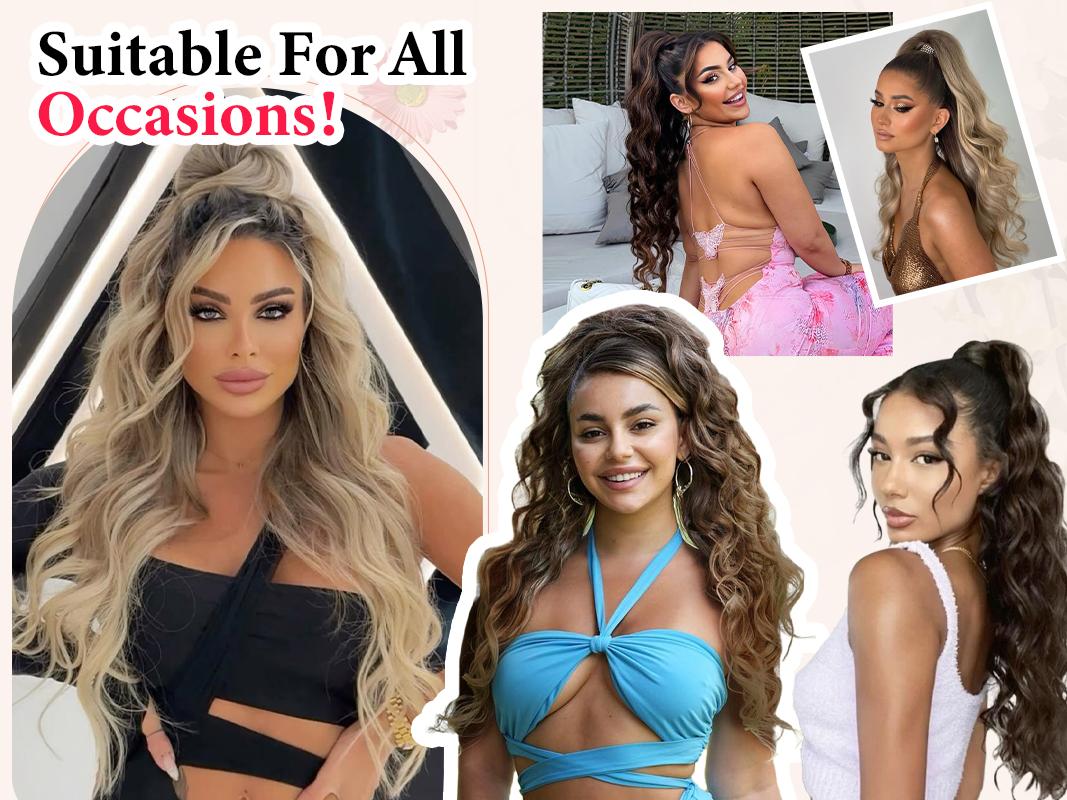 Iridescent 26" Claw Clip Ponytail Extension Wavy Ponytails Hair Extensions Jaw Clip on Pony Tails Synthetic Hairpiece for Women