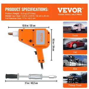 VEVOR Stud Welder Kit, 5500 Stud Welder Dent Repair Kit, 800VA Spot Welder Stud, 110V Welder Stud Kit, Stud Gun Dent Puller Kit with Complete Accessories, Dent Welder Repair for Auto Body Repairing
