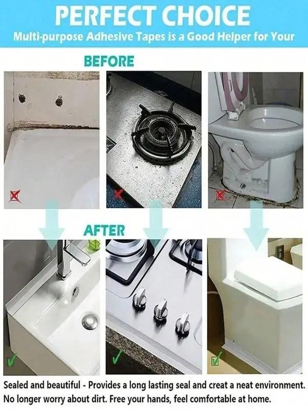 White Waterproof Caulk Tape 3.2m Self-Adhesive Sealing Tape for Bathroom Kitchen Sink Toilet Tub Edges Easy Application & Durability-YY2