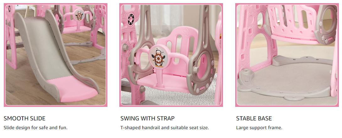 Rengue 4 in 1 Kids Slide and Swing Set, Indoor/Outdoor Playground for Toddlers 1-6 Kids Baby with Basketball Hoop, Climber Slide Toddlers Playset for Boys and Girls Backyard Playground