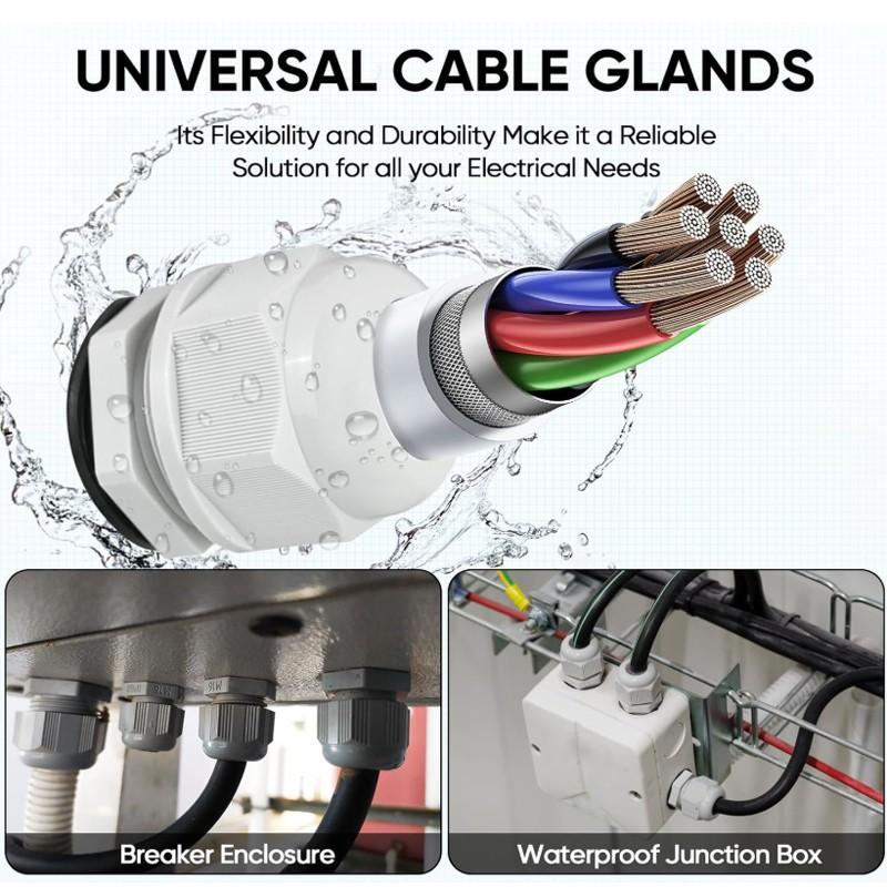 20 Pcs IP68 Waterproof Cable Gland Kit Nylon NPT Adjustable Cable Connectors Assortment 1/4” 3/8” 1/2” 3/4” 1“ for Waterproof Junction Box Wire Pannel (Grey, 20 Pcs)