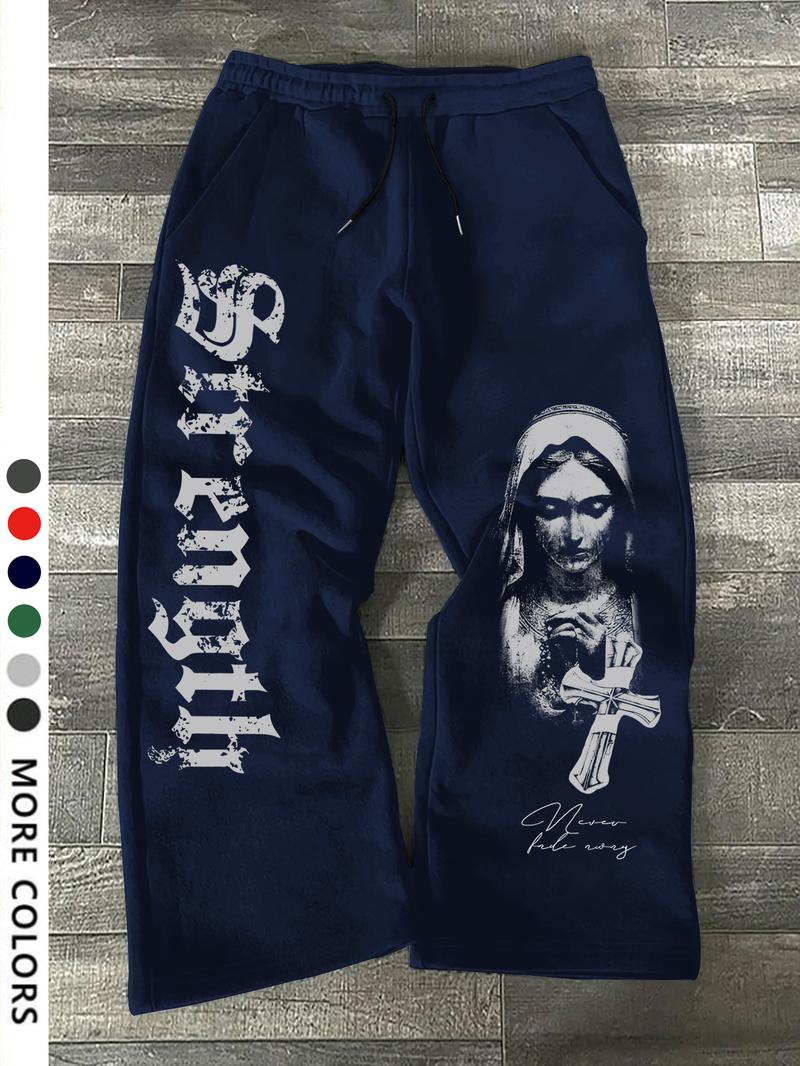 Men's Casual Loose-Fit Drawstring Pants, All-Season Wide-Leg Sweatpants with Nun Print, Comfortable Long Trousers for Everyday Wear, Casual Streetwear Pants Men's Casual Loose-Fit Drawstring Pants, All-Season Wide-Leg Sweatpants with Nun Print, Comfortable Long Trousers for Everyday Wear, Casual Streetwear Pants