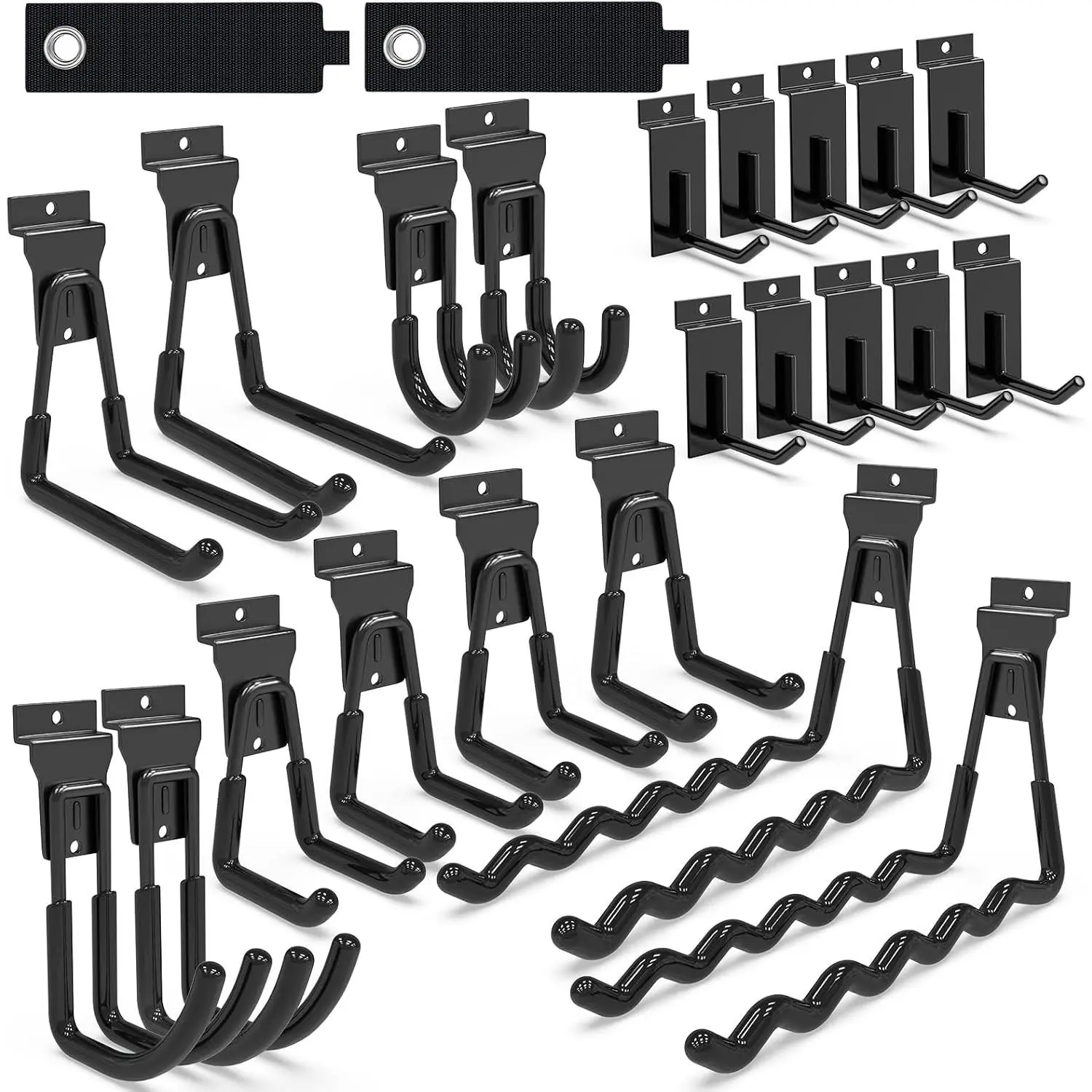 Slatwall Hooks 24 Pack Heavy Duty Steel, Multi Sizes Slatwall Accessories with Extra Welding Spot, Universal Fit Compatible with Proslat StoreWALL HandiWall, Black