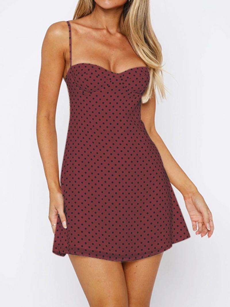 Women's Polka Dot Print Cami Dress, Casual Sleeveless Spaghetti Strap Short Dress for Summer, Ladies Clothes for Beach Holiday, Womenswear, Casual Dresses