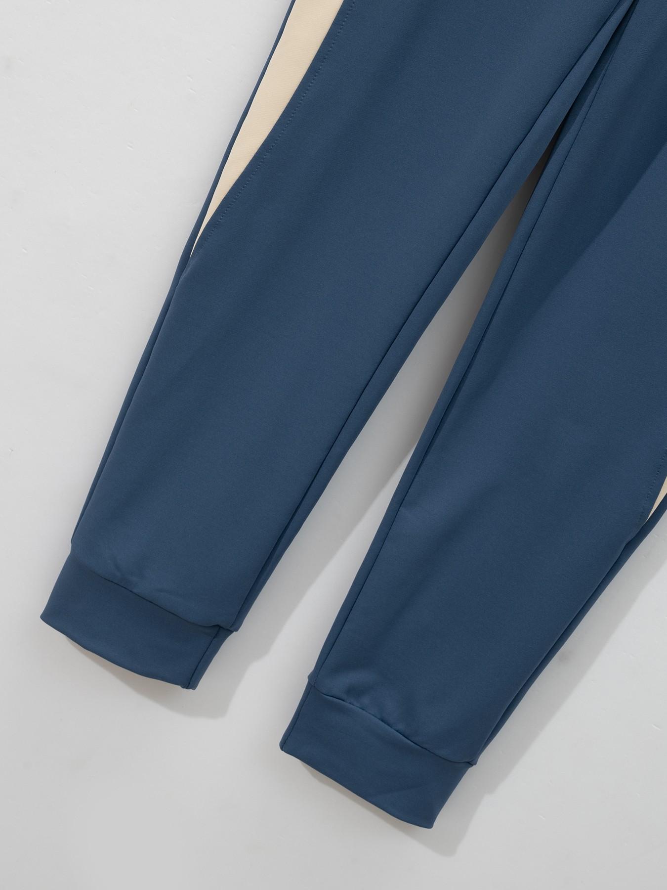 Men's Two-Piece Set, Spring & Fall Sports Suit, Colorblock Baseball Jacket + Drawstring Sweatpants, Loose-Fit Casual Wear, Multiple Colors Available