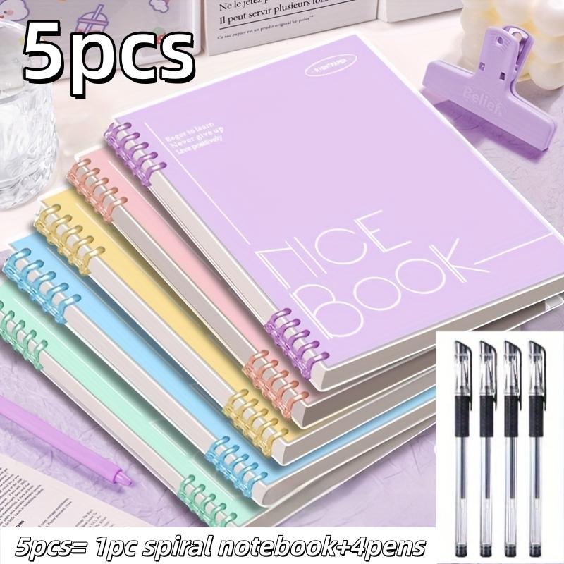5-Piece Set Includes Spiral Notebook + 4 Pens A5 Ring-Bound Notebook 60 Sheets/120 Pages Thick Color-Coded Pages Ideal for College Diary Notes Travel Diary Notebook Spiral Notebook Journal