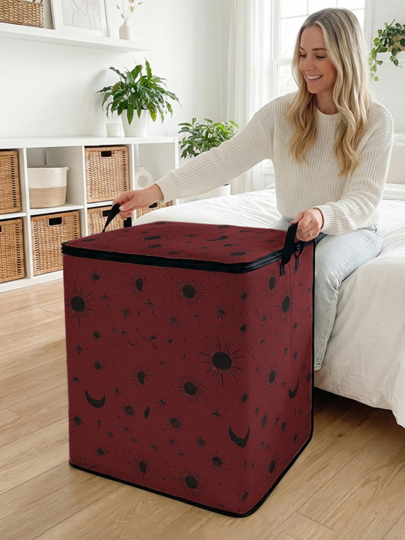 Sun & Moon & Star Print Travel Organizer, Durable Quilt Storage Bag with Handle, Bedding Organizer for Home Bedroom Living Room
