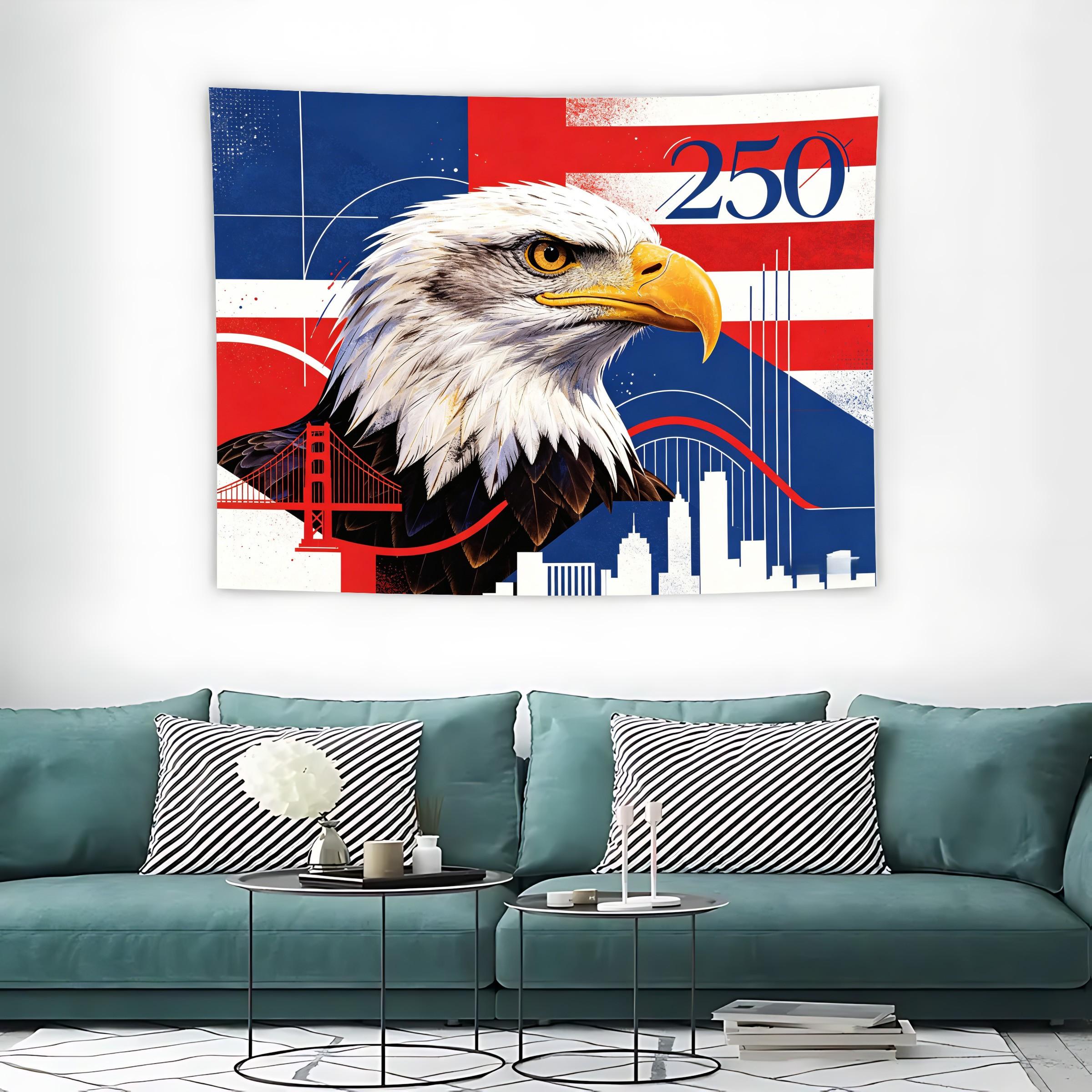 250th Anniversary Bald Eagle Tapestry, Patriotic Usa Flag, Golden Gate Bridge Cityscape, Vintage Wall Art for Home Decor, Large Aesthetic Gift