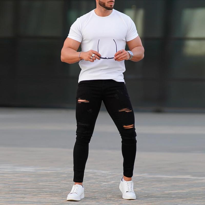 GINGTTO Men's Slim Fit Ripped Stretch Skinny Jeans Distressed Tapered Leg Fashion Pants