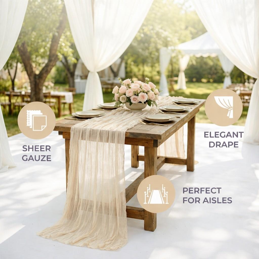 1/6/10pcs Beige Table Runner Bohemian Country-StyBeigele Table Runner, Suitable for Weddings, Baby Baptism Parties and Holiday Decorations