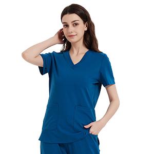 Scrub Tops for Women V-Neck Classic Fit with Two Pockets for Medical Uniforms Four-Way Stretch, Anti-Wrinkle SpringStatements
