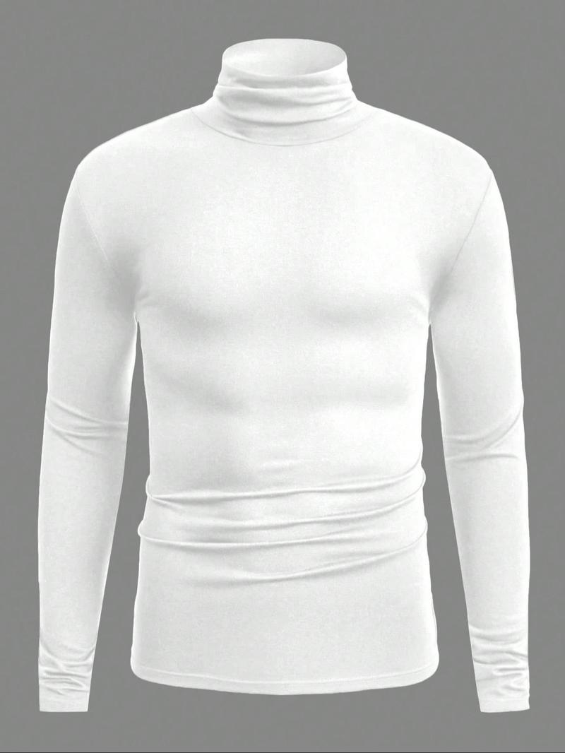 Men's High Neck Warm Top, Knitted Turtleneck, Casual Long Sleeve Shirt, Comfortable Fall & Winter Clothing, Stylish Daily Wear, Perfect for Cold Weather