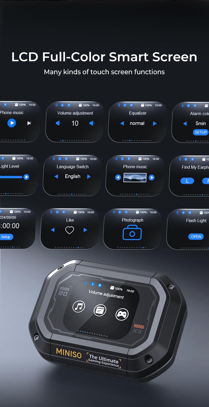 MINISO Wireless Earbuds Open OWS Bluetooth 5.4 Earphones Touchscreen Sports Sport Over-Ear Buds Earphones Running,Driving,Working Waterproof Headsets Long Battery Life with Earhooks Built-in Microphones