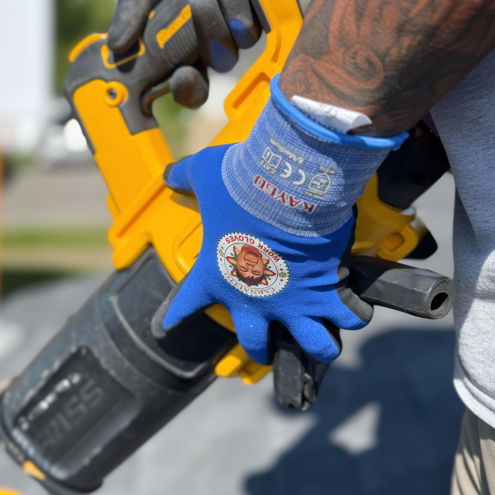 KAYGO x PV Roofer Safety Work Gloves - Blue Seamless Nylon MicroFoam Nitrile Grip for Roofing Construction General Use CE Certified EN388 4131