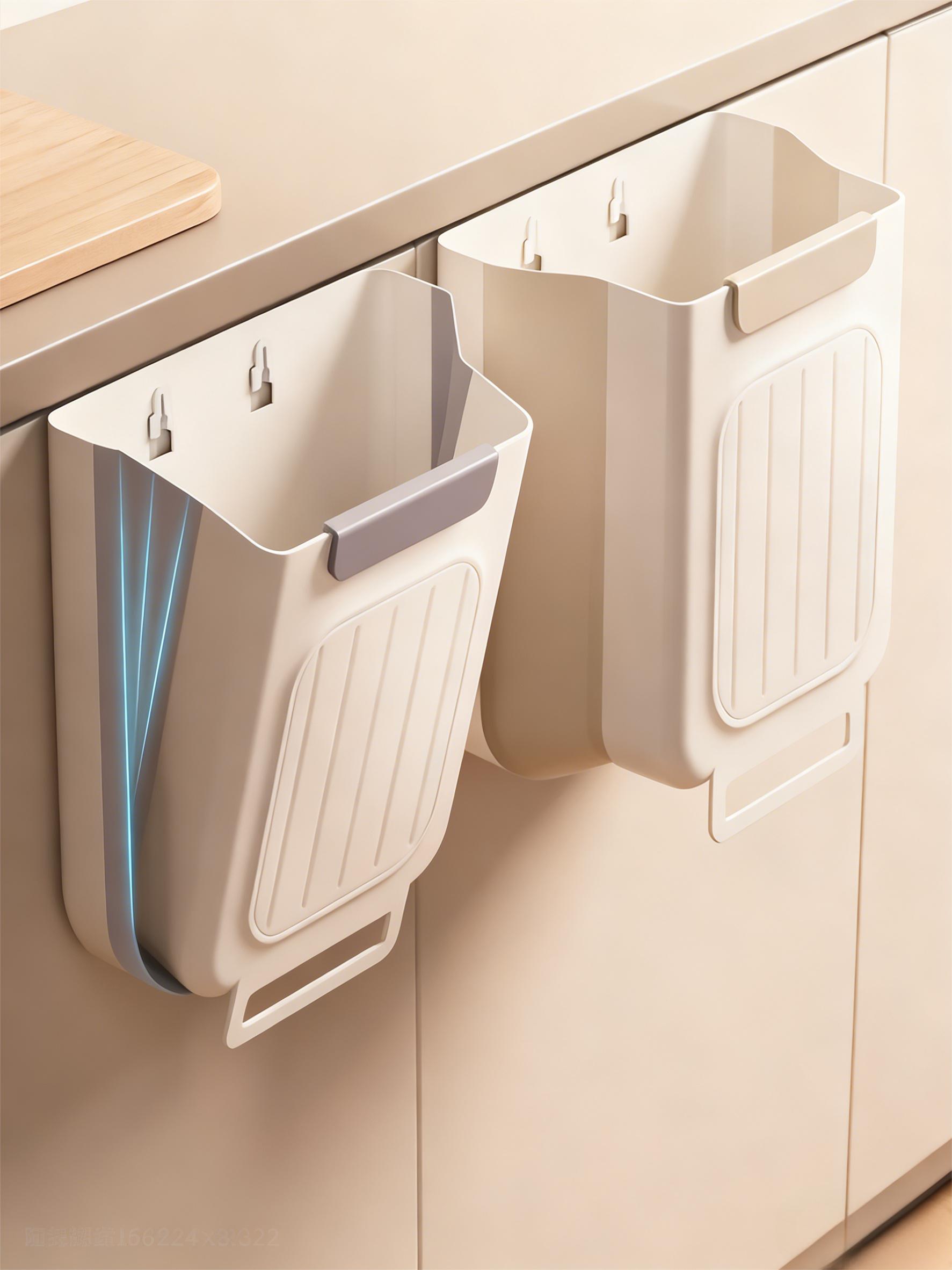 Foldable Wall-Mounted Cabinet Door Trash Can Space-Saving Rectangular Plastic Bin with Door for Bathroom Kitchen Easy Install No Bending Versatile Usage