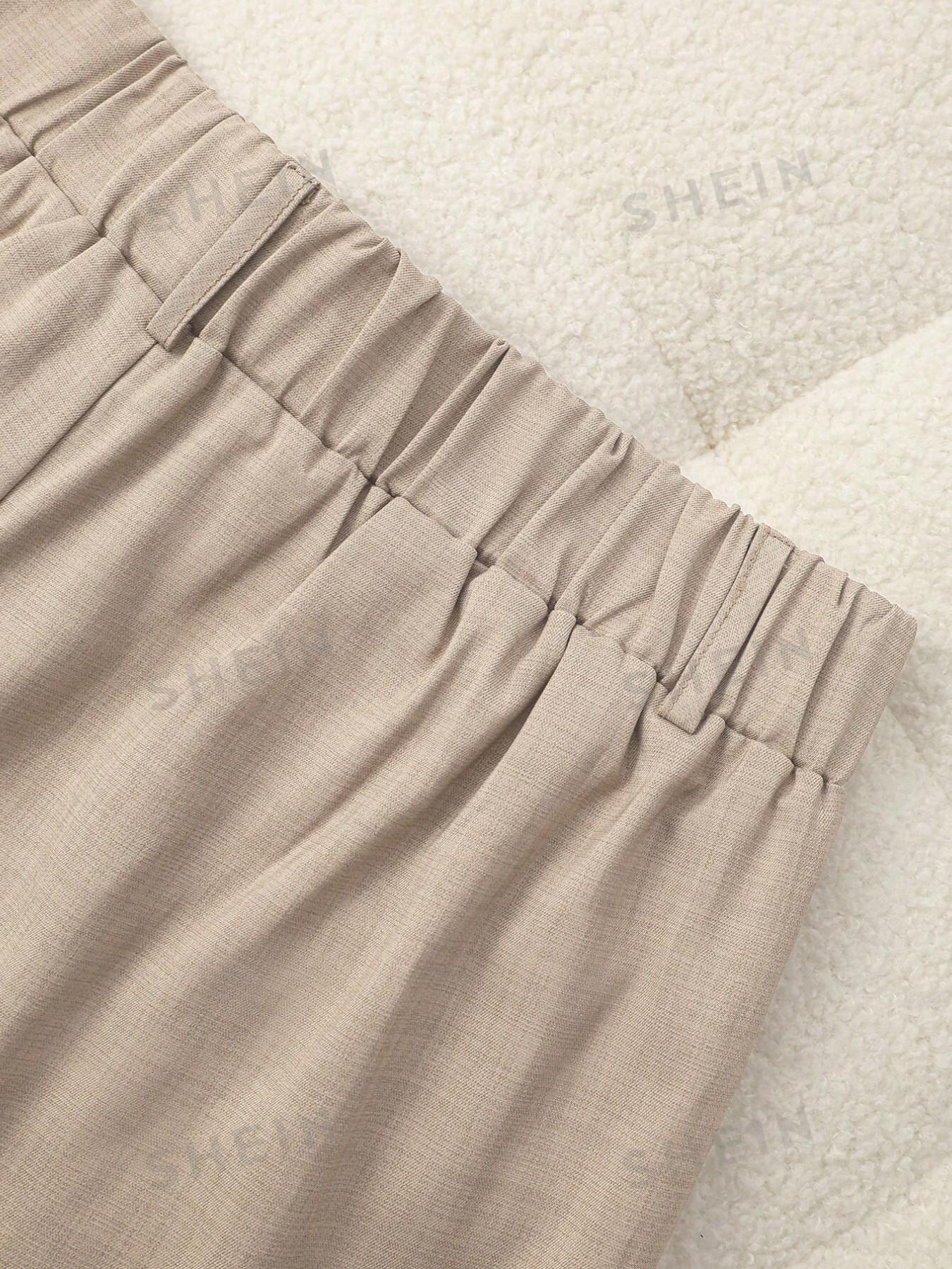 Plus Size High Waist Wide Leg Suit Pants, Women's Elastic Back Waist Front Pleat Pockets, Office Casual Long Pants