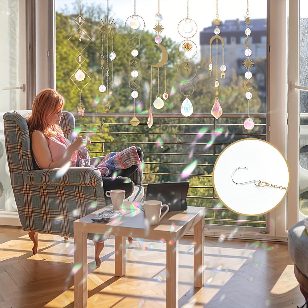 10 Piece Lotus Colorful Crystal Sun Catcher Set, Chain Pendant Decoration, Hanging Crystal Prism Rainbow Maker for Windows Indoor Use