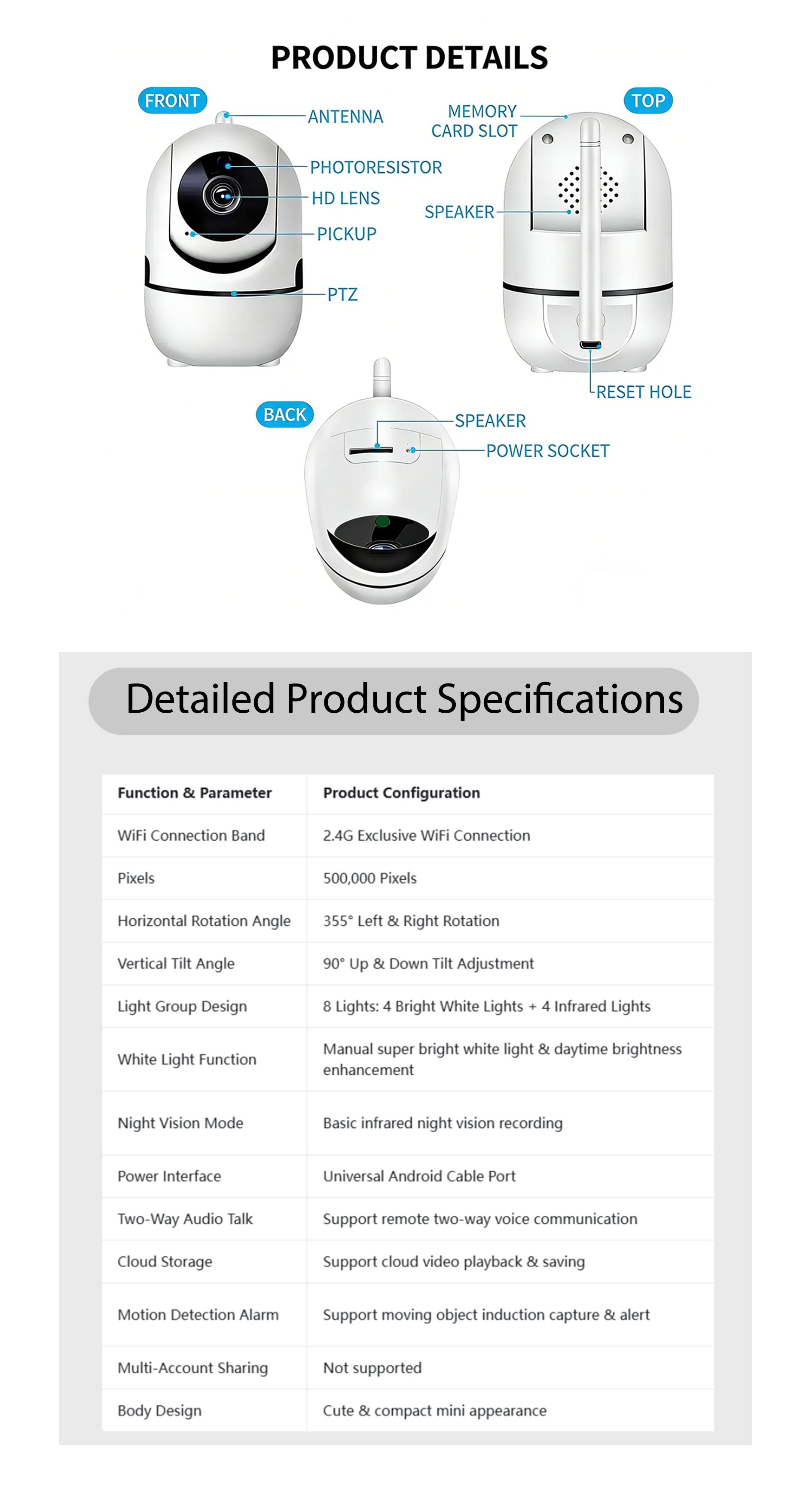 Security Camera featuring Full Color Day Night Vision 355  Left Right Rotation 90 Up Down Tilt 2.4G Exclusive WiFi Manual Super Bright White Light Basic Infrared Night Vision Recording for Residential Home Monitoring
