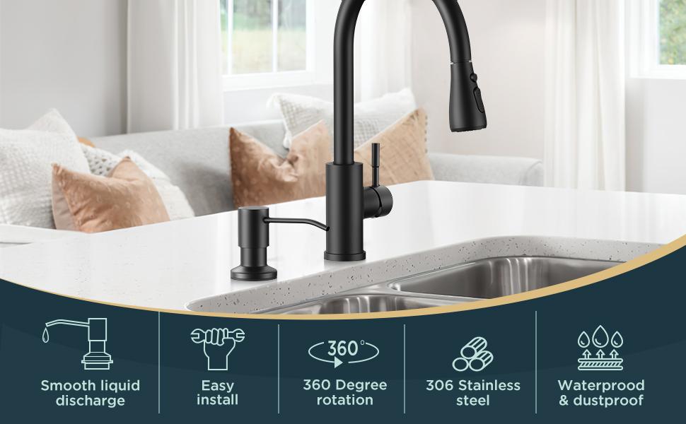 FORIOUS Soap Dispenser for Kitchen Sink, Built in Sink Soap Dispenser, 500ML/18OZ Bottle, Lotion Dispenser for Kitchen Sink Built in Refill