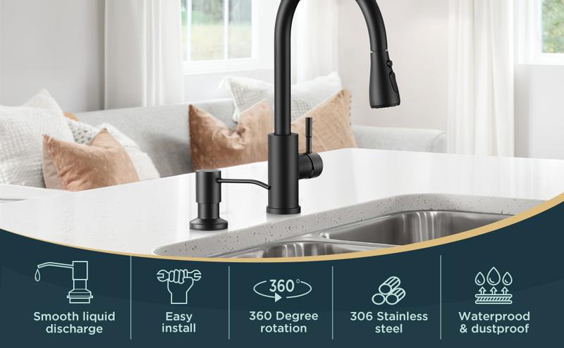 FORIOUS Soap Dispenser for Kitchen Sink, Built in Sink Soap Dispenser, 500ML/18OZ Bottle, Lotion Dispenser for Kitchen Sink Built in Refill