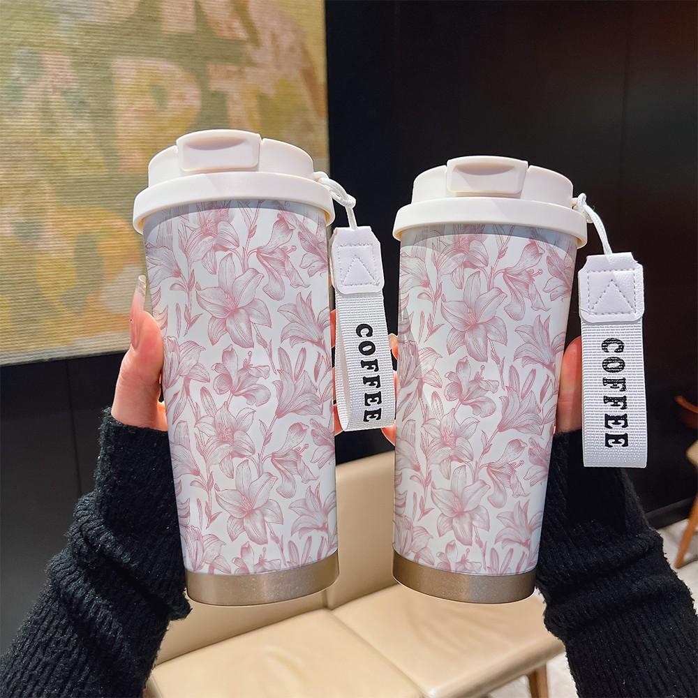 Abstract Summer Floral Coffee Cup, Portable Dual Drink Insulated Tumbler, Keeps Hot/cold, Stylish, Ideal for Office, Travel, Sports, Golf