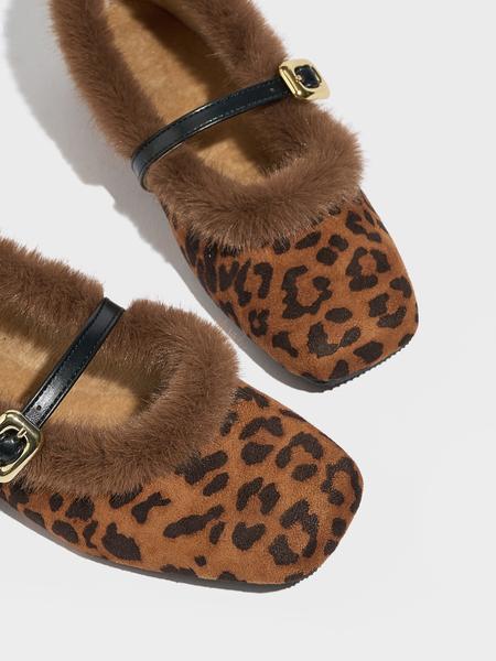 Women's Vintage Soft Sole Mary Jane Shoes, Warm Fleece Lined Slip-On Loafers, Elegant All-Season Fluffy Furry Shoes Home Slippers