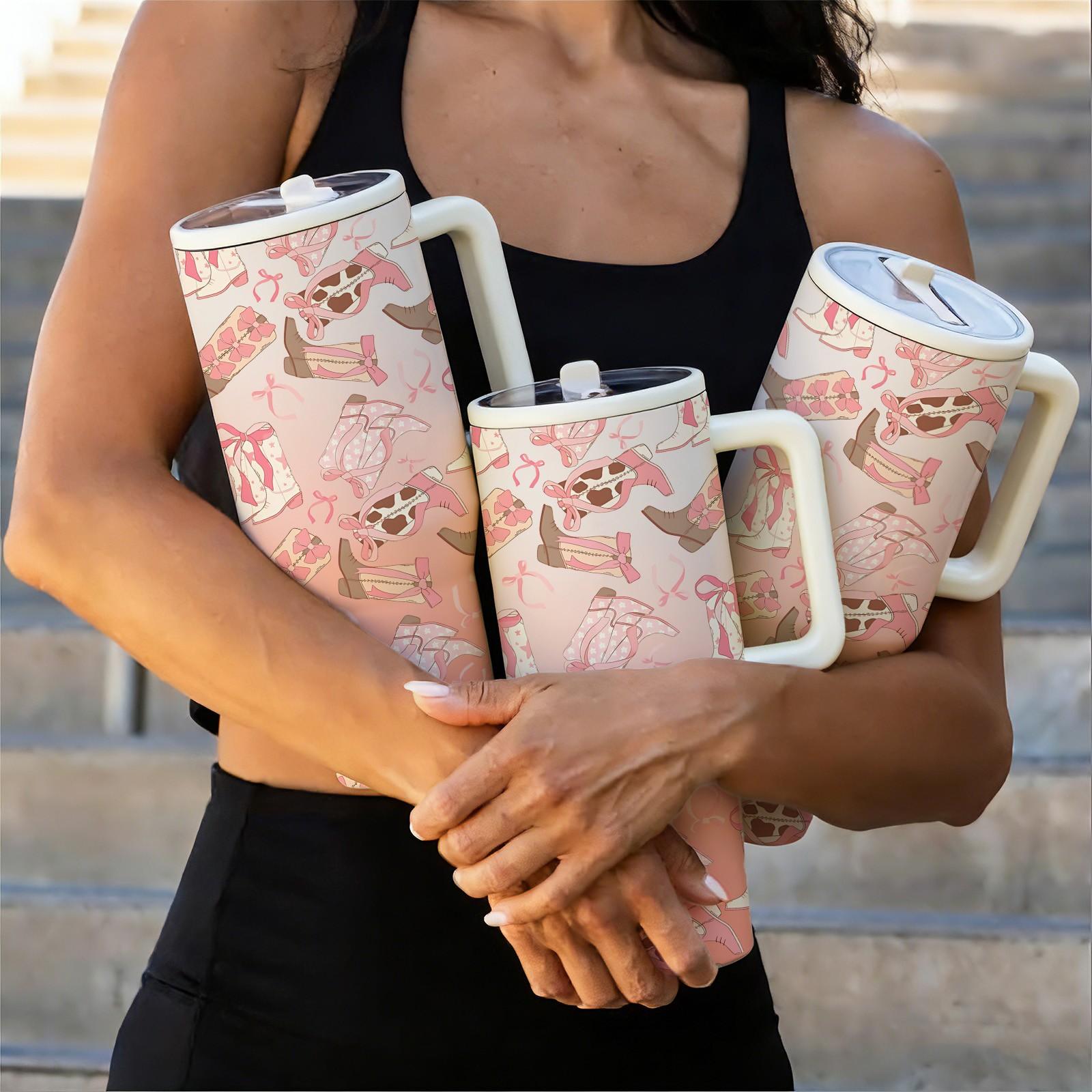 1 Pc 40oz Western Cowgirl Insulated Mug Tumbler, Cowboy Style Thermal Cup With Handle, Double Wall Stainless Steel, Stainless Steel Drinkware, Leak Proof For Hot Cold Drinks, Keep Warm 12 Hours Cold 24 Hours, Western Aesthetic Gift For Women Men